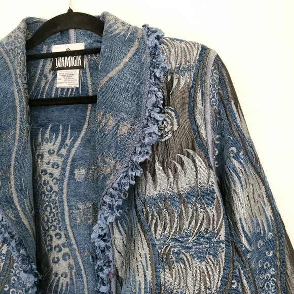 Vintage 90s Rare Stunning Upholstery Sequin Fringe Patterned Jacket - Picture 5 of 10